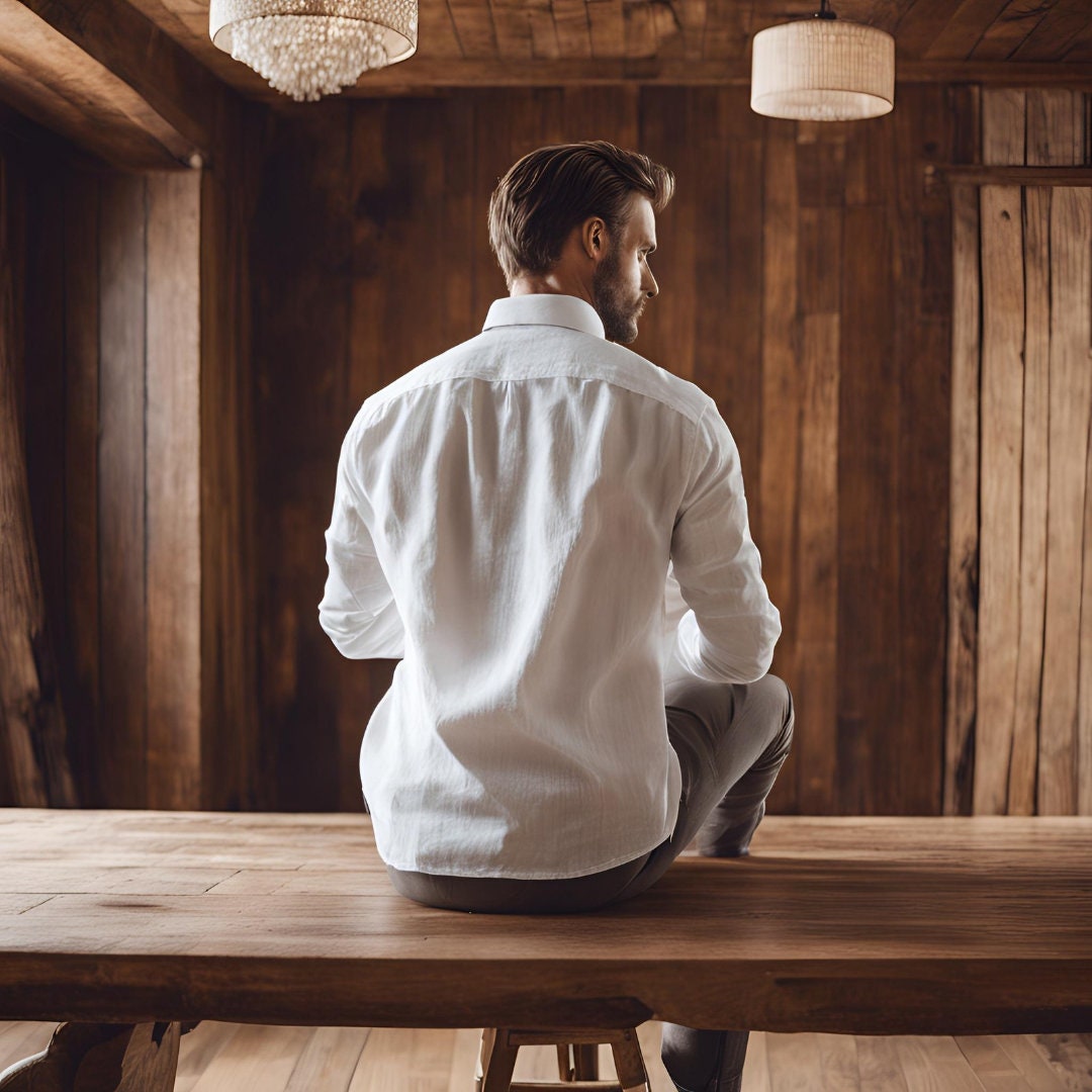 White linen men and #8217;s shirt - Image 3