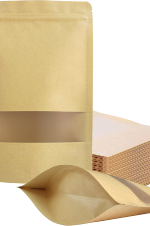 FireKylin 100 Pcs Paper Bags Resealable bags 3.5″ x 5.5″ Zipper Food Storage Bags, Stand Up, with Matte Window, Reusable, Sealable, for Packaging Products